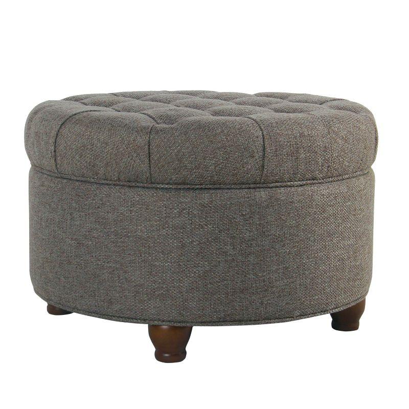 Large Tufted Round Storage Ottoman with Lid & Wood Legs - HomePop