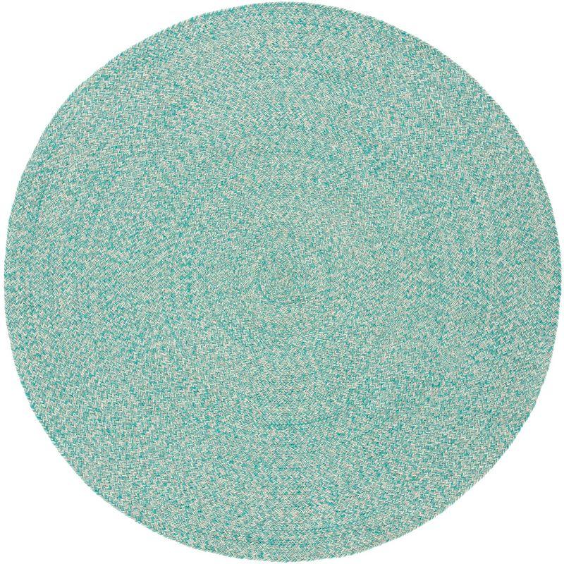 Coastal Charm Teal and Ivory Handwoven Cotton 5' Round Area Rug