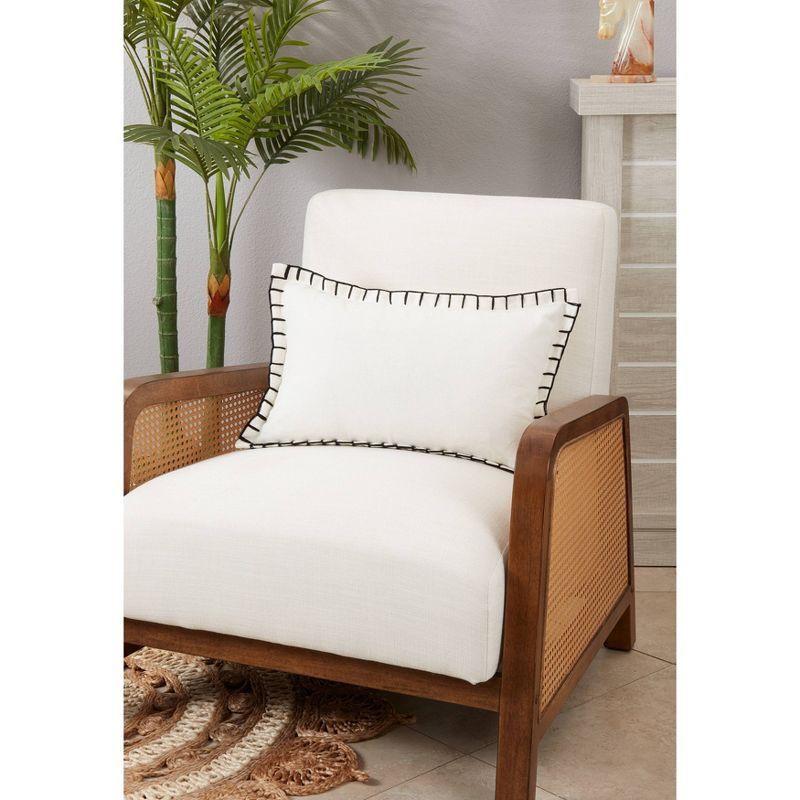 12"x20" Oversize Minimalist Chic Chunky Whip Stitch Down Filled Lumbar Throw Pillow White - Saro Lifestyle: Cotton Cover, Zipper Closure