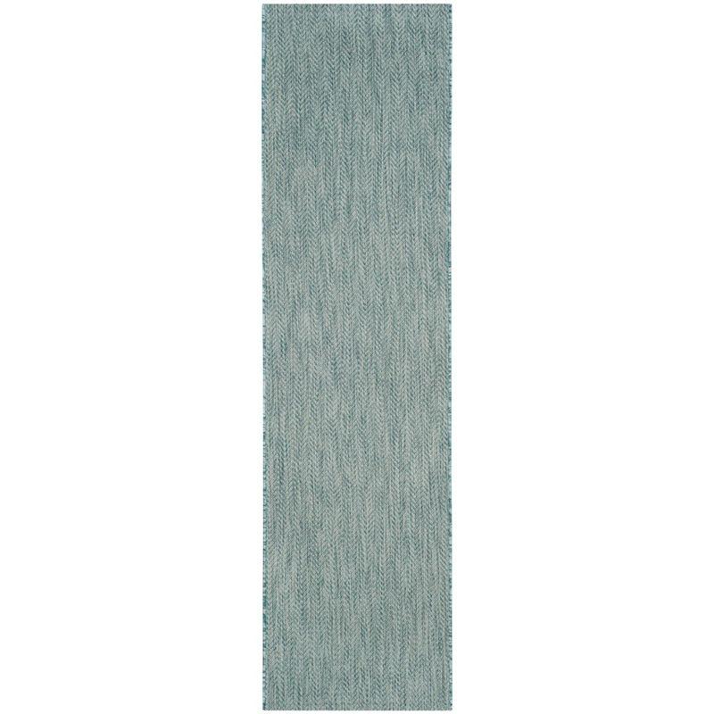 Aqua and Grey Synthetic 27'' Easy-Care Indoor/Outdoor Runner Rug