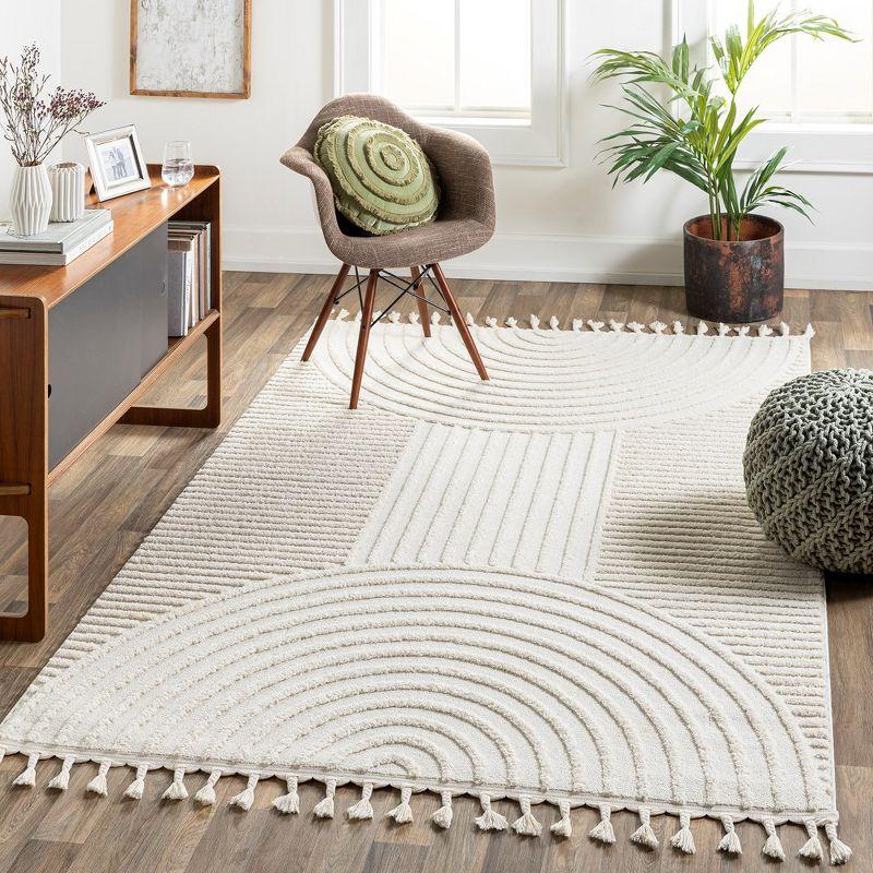 Kyra Cream Geometric Synthetic Area Rug 3'11" x 5'7"