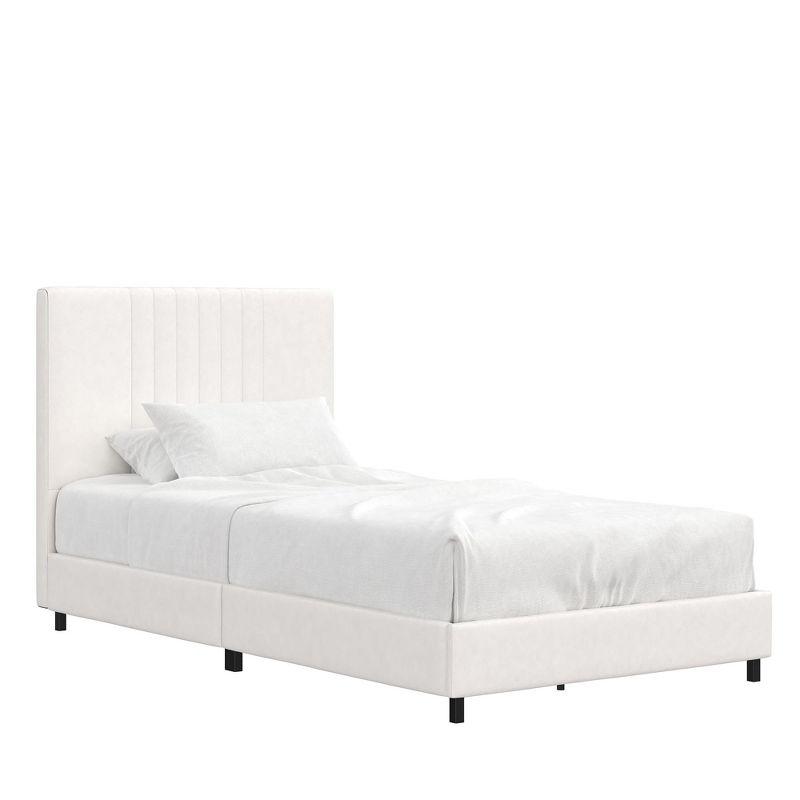 Twin White Faux Leather Upholstered Bed with Tufted Headboard