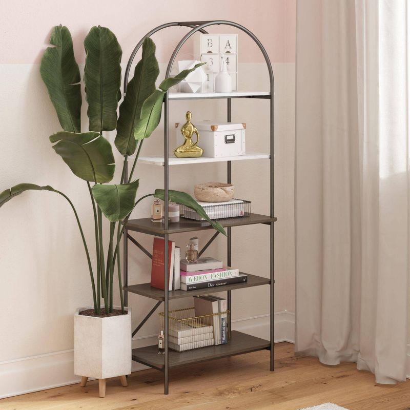 Vivinne Gray Oak 5-Shelf Bookcase with Modern Metal Legs