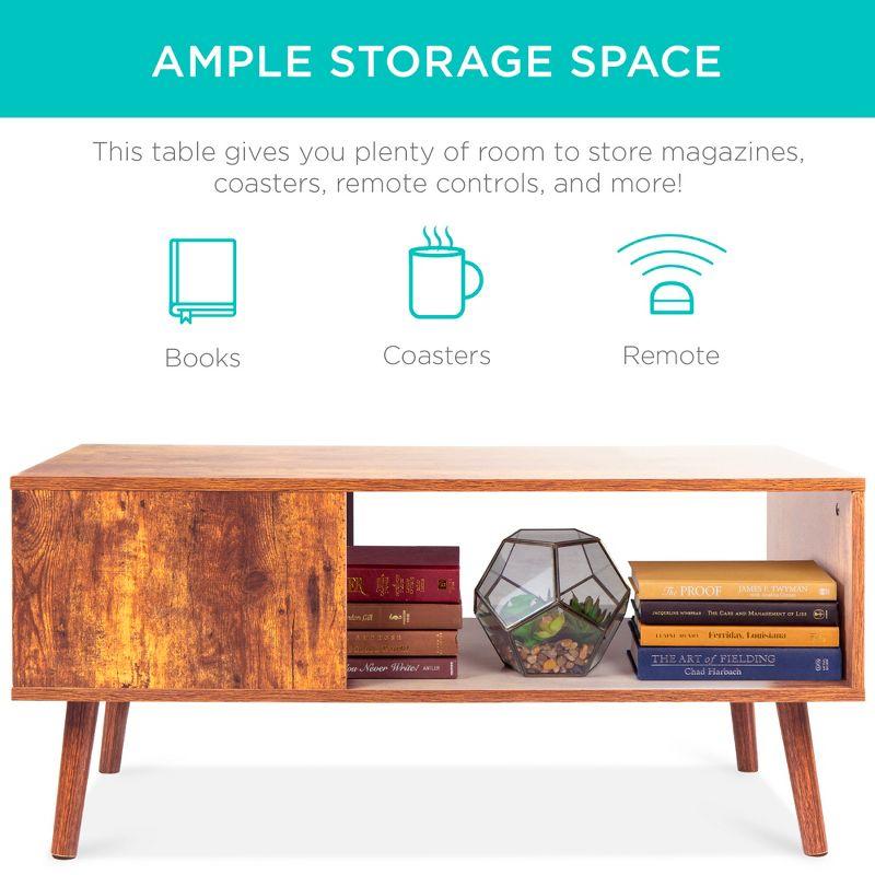 Best Choice Products Wooden Mid-Century Modern Coffee Accent Table Furniture w/ Open Storage Shelf - Brown