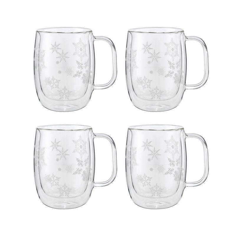 ZWILLING Sorrento Double Wall Glass Snowflake Coffee Mugs, 12oz. Each