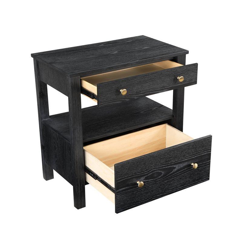 Comfort Pointe Delano Nightstand Black: 2 Drawers, Oak Veneer, Metal Glides, No Assembly Required