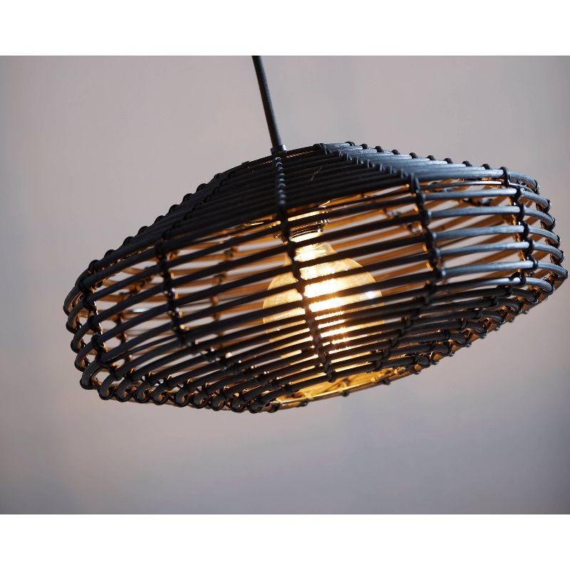 7" Kingston Pendant Ceiling Light Black - Adesso: Bohemian Rattan Design, Vintage Bulb Included