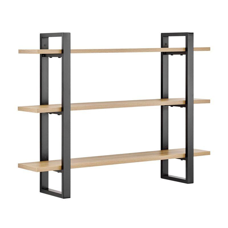 Danya B. 35.5" x 31.5" Rio 3 Tier Floating Bracket Wall Shelf Chestnut: Mid-Century Modern MDF & Iron Storage