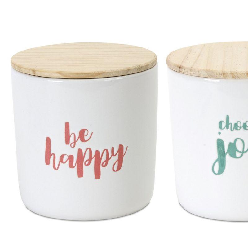 Melrose Stoneware Happy Sentiment Canister (Set of 2)