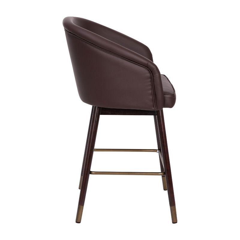 Walnut Finish Mid-Back Barstool with Brown LeatherSoft and Bronze Accents