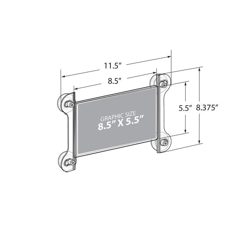 Clear Acrylic Window/Door Sign Holder Frame with Suction Cups 8.5''W x 5.5''H, 2-Pack (Set of 2)