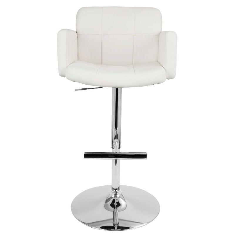 Adjustable White Faux Leather Swivel Bar Stool with Metal Base