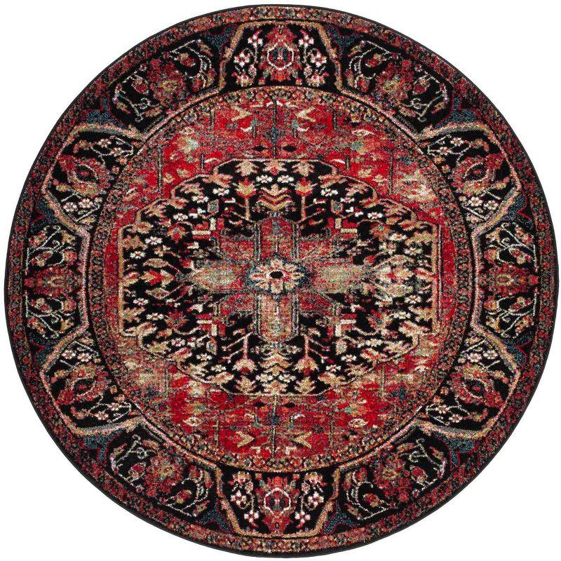 Antique Patina Floral Tufted Round Rug in Red, 79"