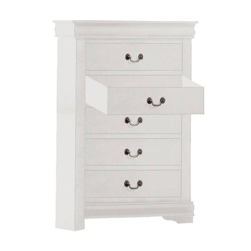 31" Louis Philippe Chest White - Acme Furniture: Brushed Nickel Hardware, 5 Drawers