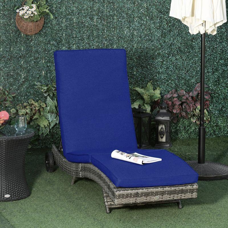 Dark Blue Wicker Outdoor Chaise Lounge with Adjustable Backrest