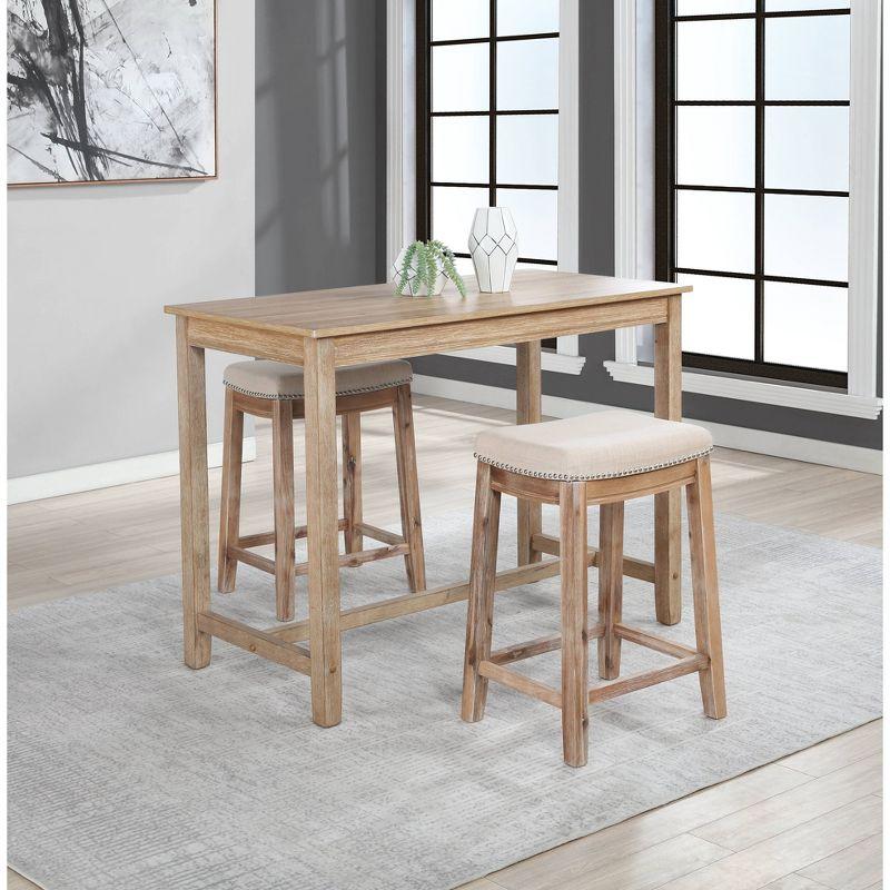 3pc Claridge Backless Stools Counter Height Dining Set Natural - Linon: Rustic Acacia Wood, Linen Upholstery