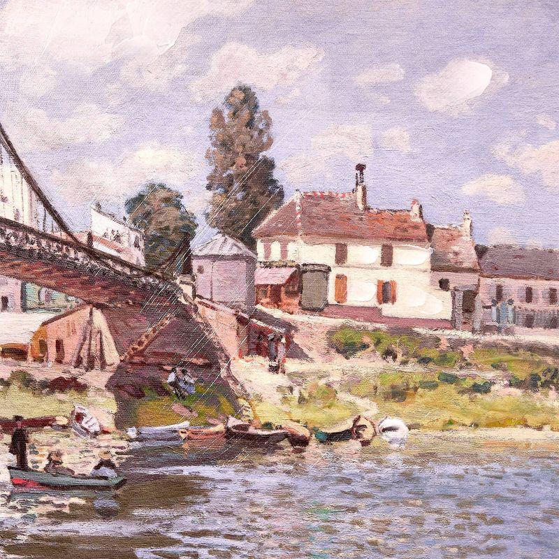 American Art Decor 22.75"x18.75" Ornate Framed The Bridge at Villeneuve Canvas Print by Alfred Sisley: Impressionist Wall Art