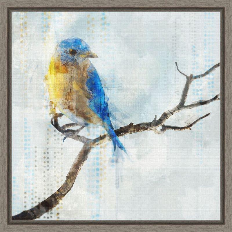 Blue and Yellow Bird Impressionist Canvas Framed Wall Art