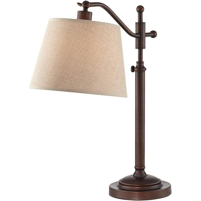 Regency Hill Downbridge Style Desk Table Lamp Adjustable Height 30.5" Tall Bronze Metal Tan Linen Look Shade for Living Room Bedroom Office