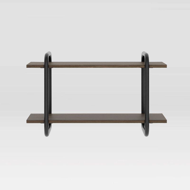 Elegant Walnut and Steel 2-Tier Floating Wall Shelf