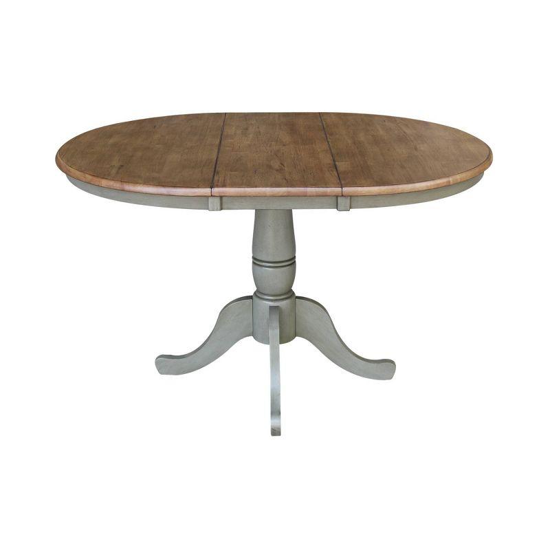 Kyle Round Top Pedestal Drop Leaf Dining Table Hickory Brown/Stone Gray - International Concepts: Solid Wood, Mid-Century Modern