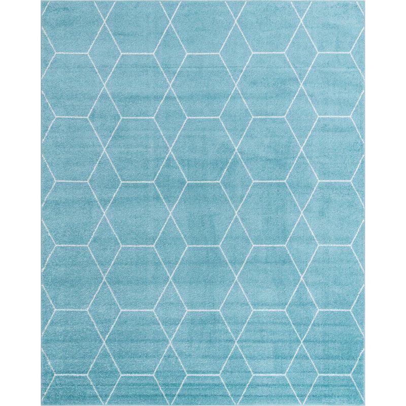 Light Blue and Ivory Trellis 8'x10' Easy-Care Synthetic Rug