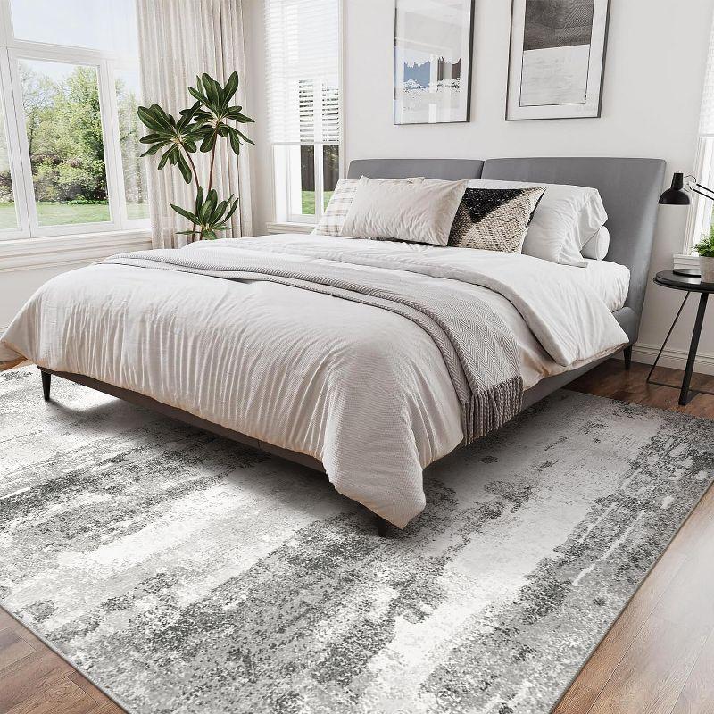 ABYNOW 6x9 Area Rug – Machine Washable, Soft Modern Abstract Carpet for Living Room & Bedroom with Non-Slip Backing, Grey