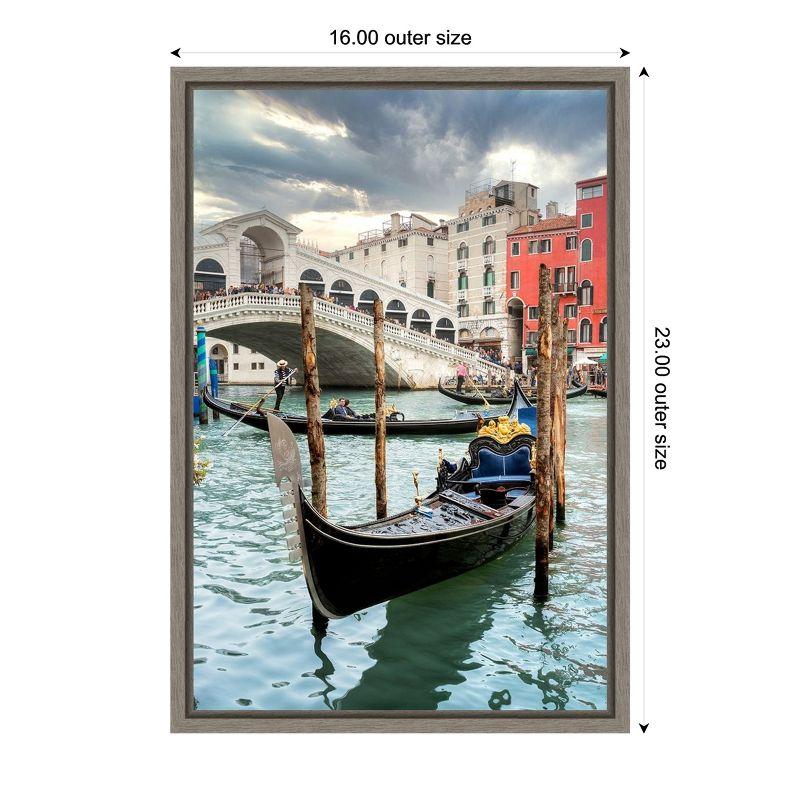 Framed Vertical Cityscape Canvas Print with Gondolas and Bridge, 16 x 23 inches