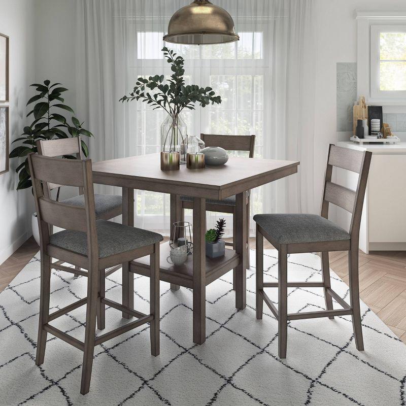 Tuscany Counter Height Dining Table Washed Gray - CorLiving: Rubberwood Legs, Storage Shelf, Square Shape