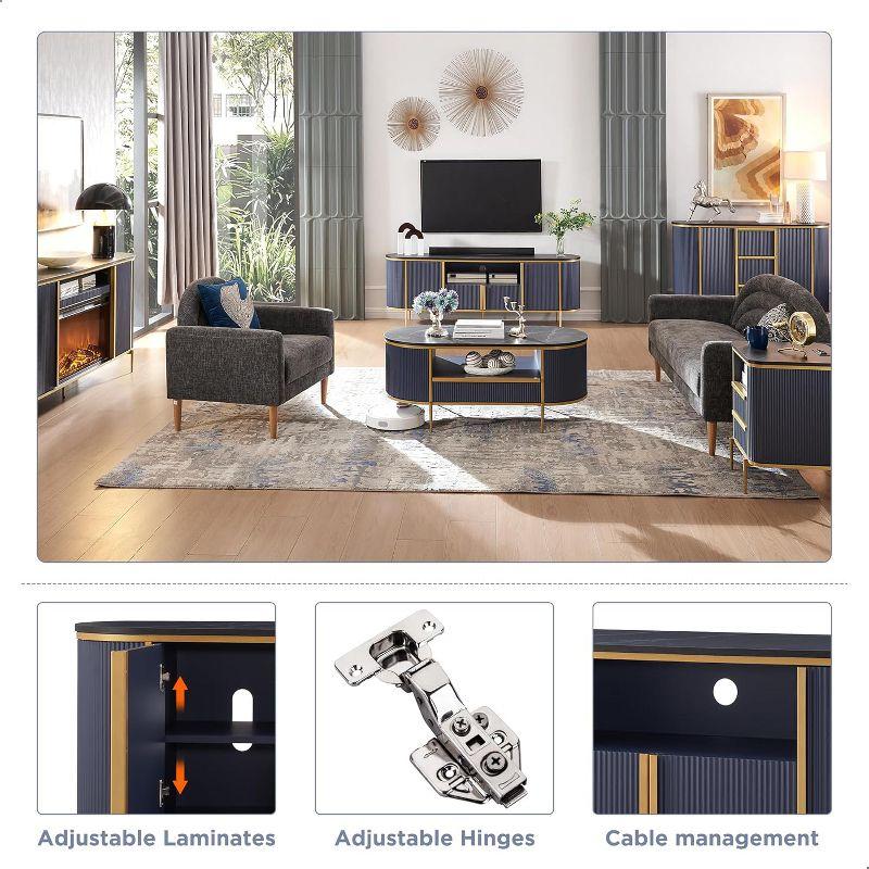 SinCiDo 70" Luxury TV Stand w/Faux Marble Top, Modern TV Console for TVs Up to 80 inches, Navy Blue