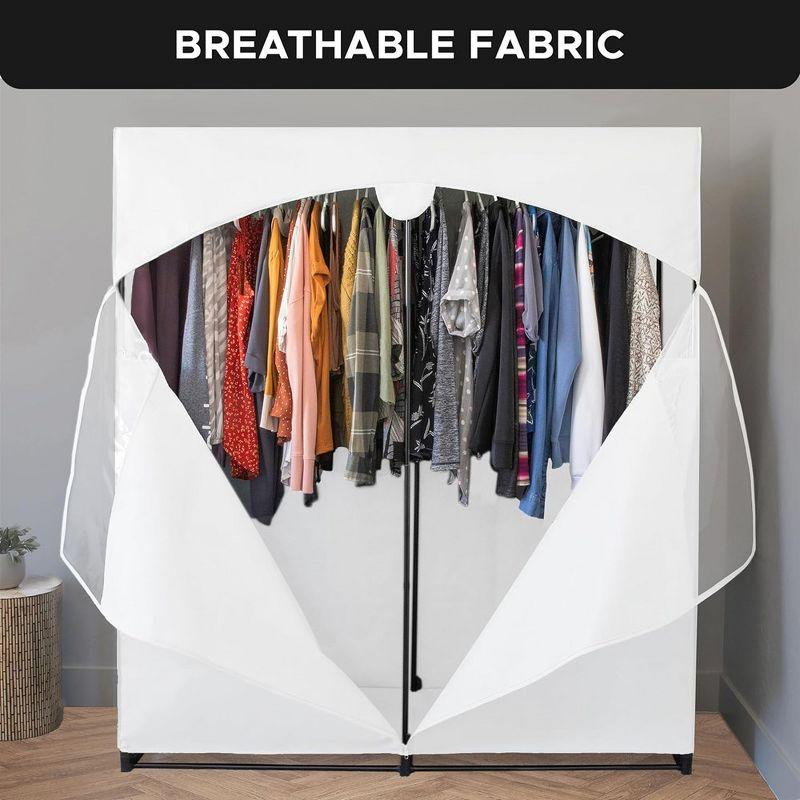 Hold N' Storage - Portable Wardrobe Closet with Metal Hanging Rod - White