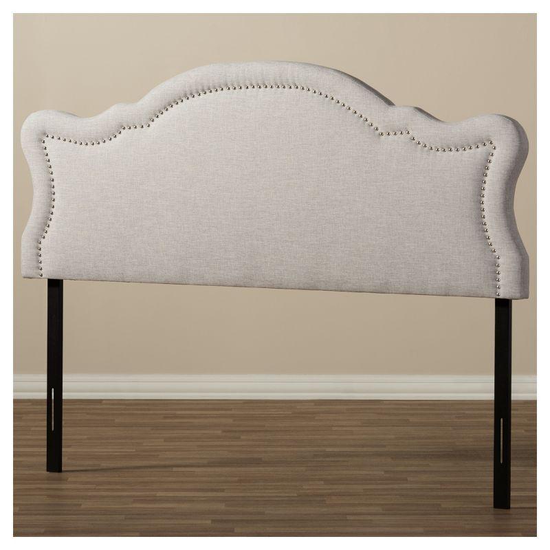 Avery Queen-Size Upholstered Headboard with Silver Nailhead Trim in Beige