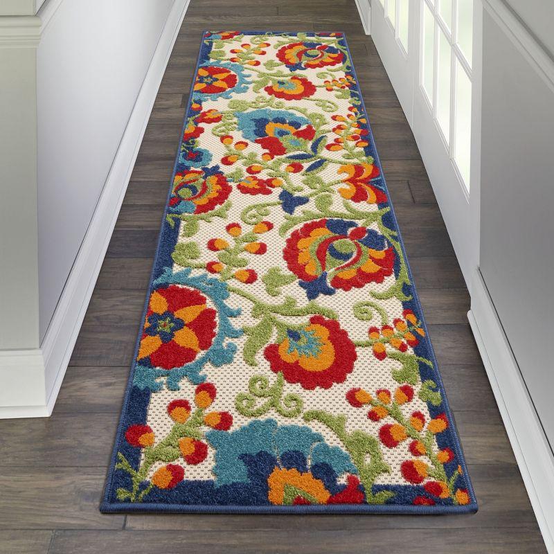 Nourison Aloha Floral Textured Flatweave High-Low Indoor Outdoor Runner Rug Multicolor 2' x 6'