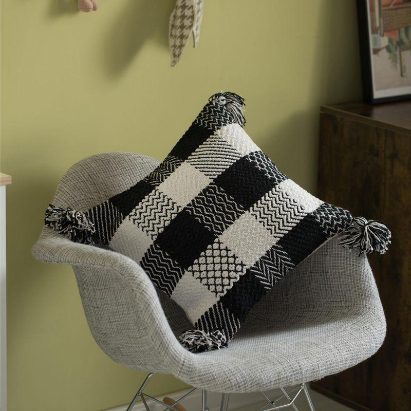 Handwoven Black and White Cotton Chevron Gingham Pillow