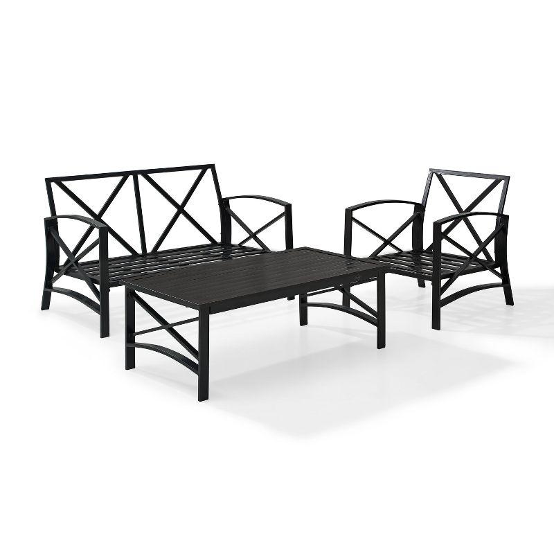 Kaplan 3-Piece Black Steel Outdoor Seating Set with Cushions