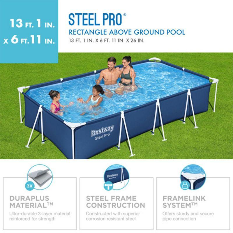 Bestway Steel Pro 13 Foot x 32 Inch Rectangular Above Ground Outdoor Pool Steel Framed Vinyl Swimming Pool with 1,506 Gallon Water Capacity, Blue