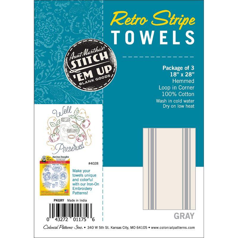 Aunt Martha's Stitch 'Em Up Retro Stripe Towels 18"X28" 3/Pk-Gray Stripe