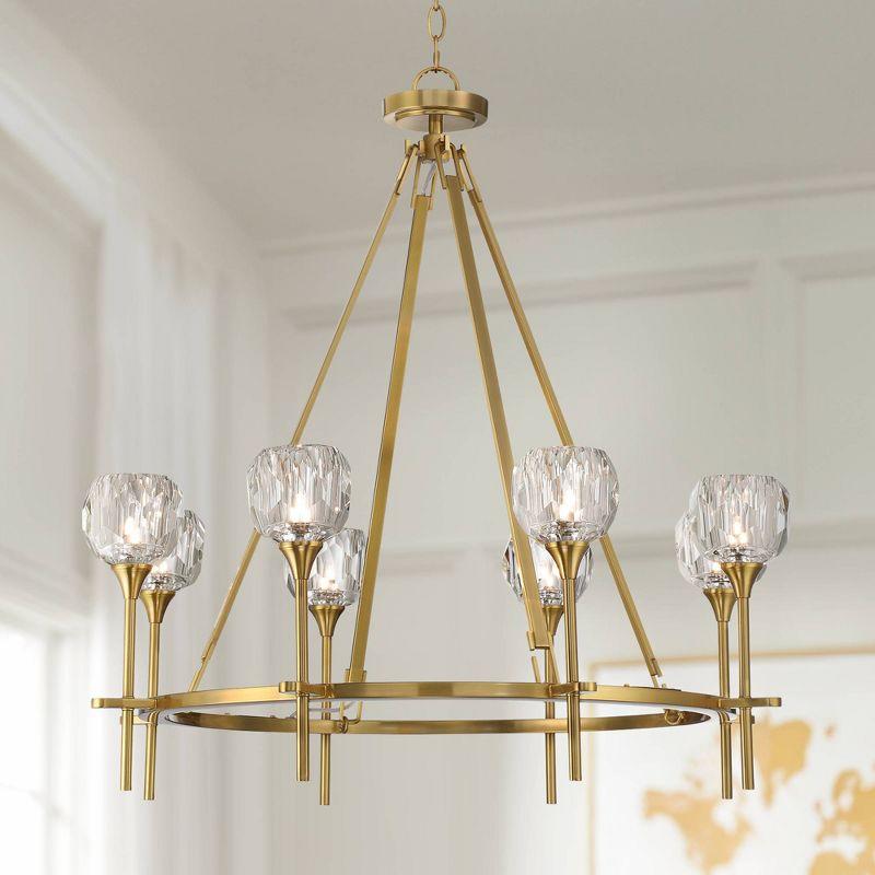 Possini Euro Design Francie Soft Gold Ring Chandelier 32" Wide Modern Clear Crystal Glass 8-Light Fixture for Dining Room House