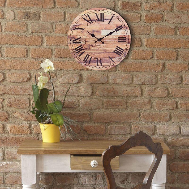 14" Wooden Roman Numeral Wall Clock Brown - Stonebriar Collection: MDF Composite, Traditional Decor, Indoor Use
