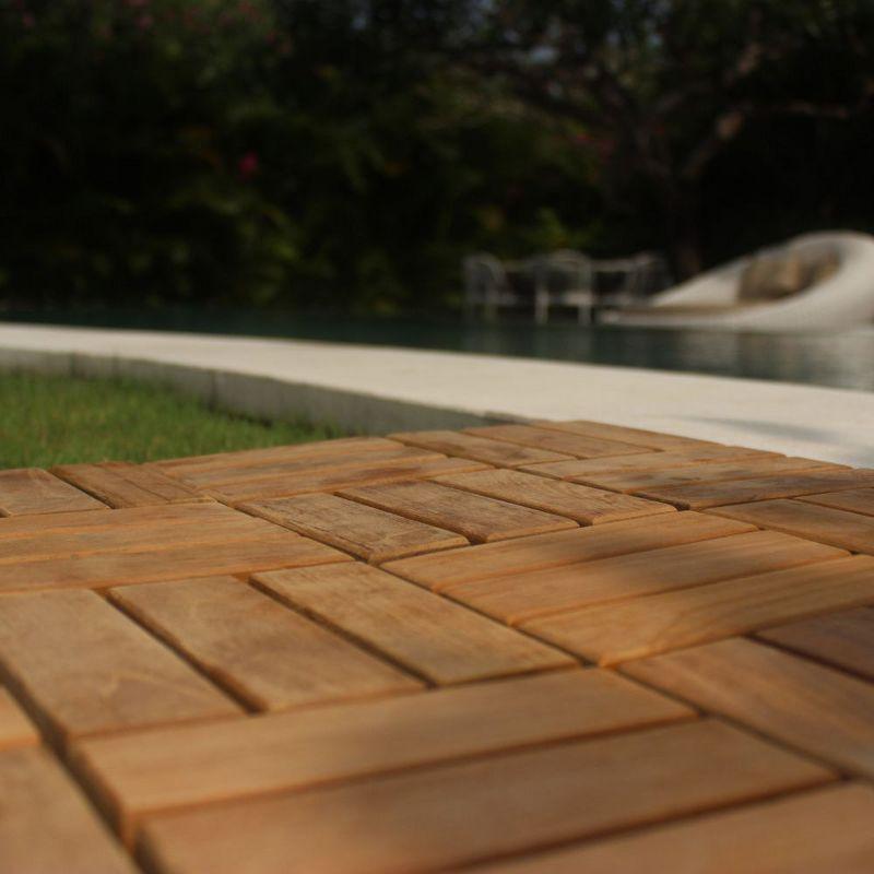 Nordic Teak (10 sq ft) Oiled Teak Outdoor Interlocking Floor Tiles, 12 Slat - Brown