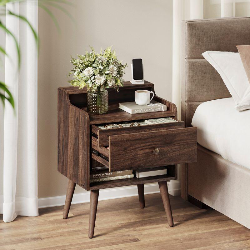 Walnut Mid-Century Modern 2-Drawer Nightstands with Solid Wood Legs