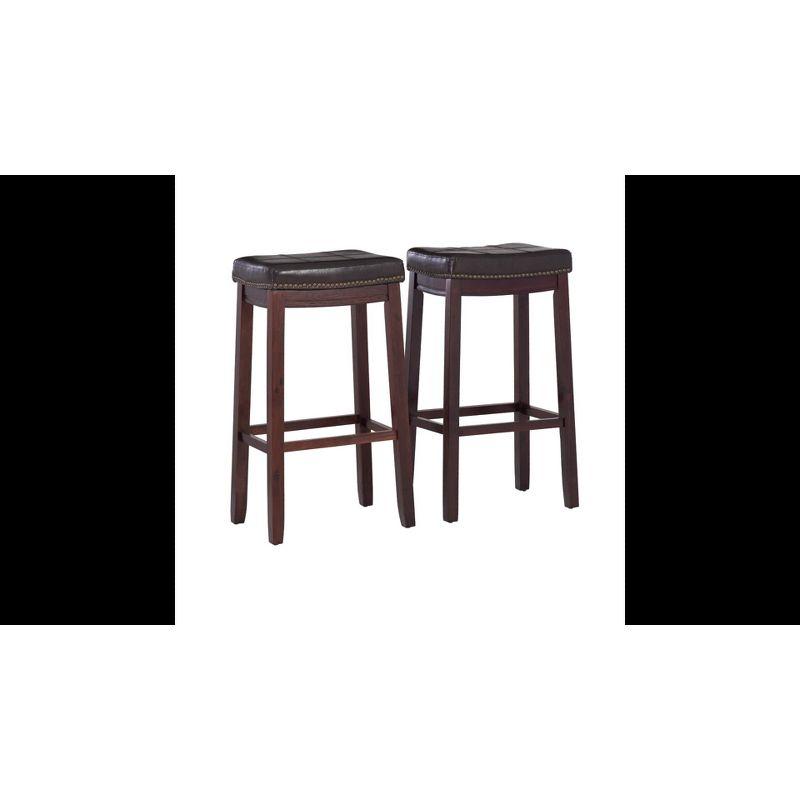 Set of 2 Claridge Faux Leather Nailhead Backless Saddle Barstools Beige - Linon: Upholstered, Rubberwood Legs, Footrest