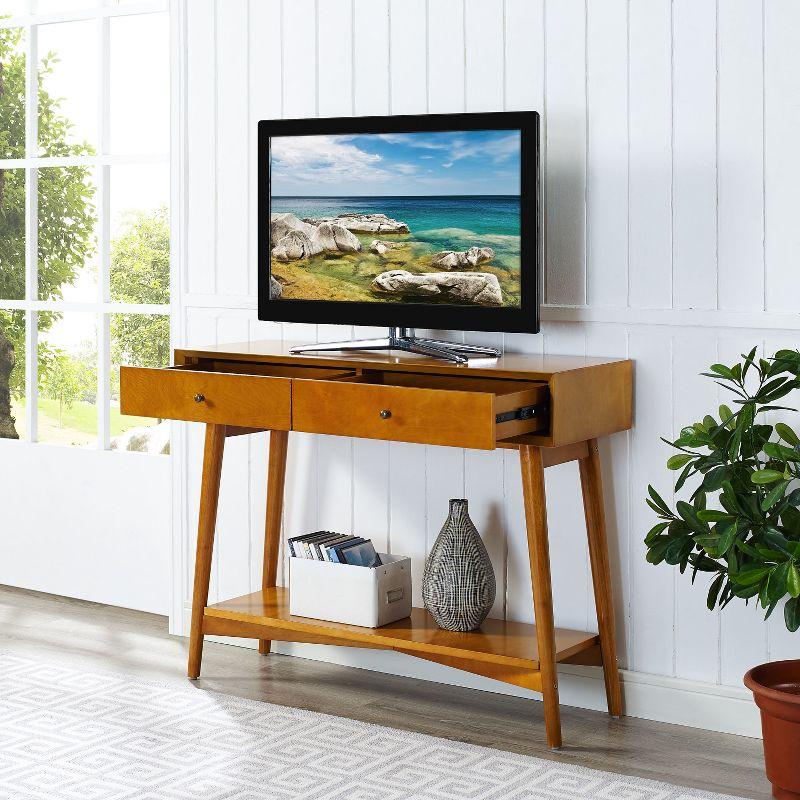 Crosley Landon Console Table Acorn: Mid-Century Modern Design, Hardwood with Open Shelf & Drawer