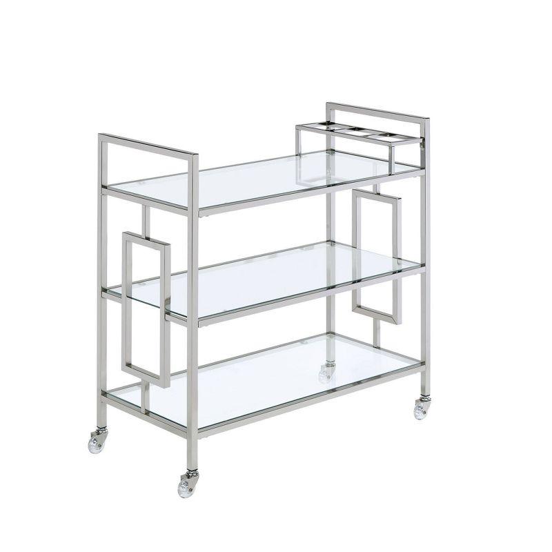 Harper Serving Bar Cart Chrome - Picket House Furnishings: Modern Glam, Tempered Shelves, Wheeled