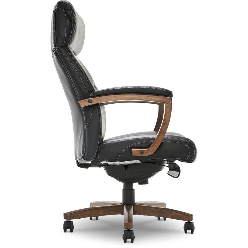 ErgoExecutive High-Back Swivel Chair with Wood Accents in Black Leather