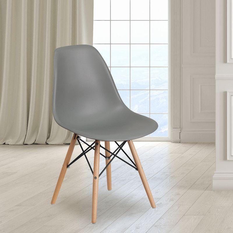 Moss Gray Plastic Side Chair with Wooden Legs