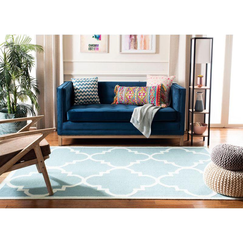 Ivory and Light Blue Geometric Wool Area Rug, 6' x 9'