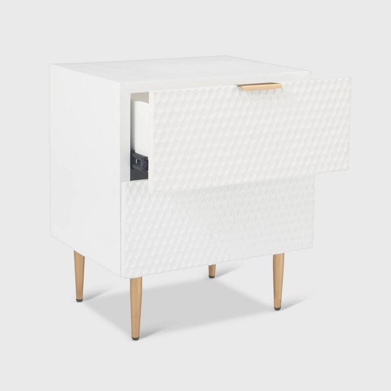 Adore Decor Jolie Modern Living Room Side Table, 2 Drawer Storage with Gold Metal Accents, White