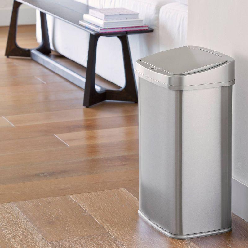 13.2 Gallon Silver Stainless Steel Touchless Trash Can