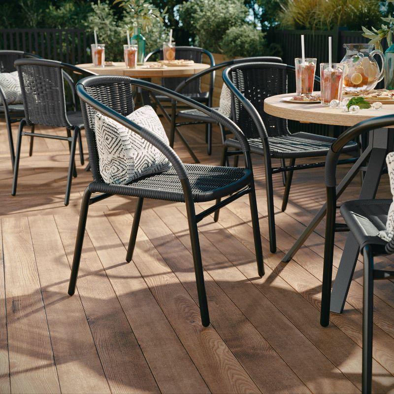 Flash Furniture Lila 2 Pack Gray Rattan Indoor-Outdoor Restaurant Stack Chair